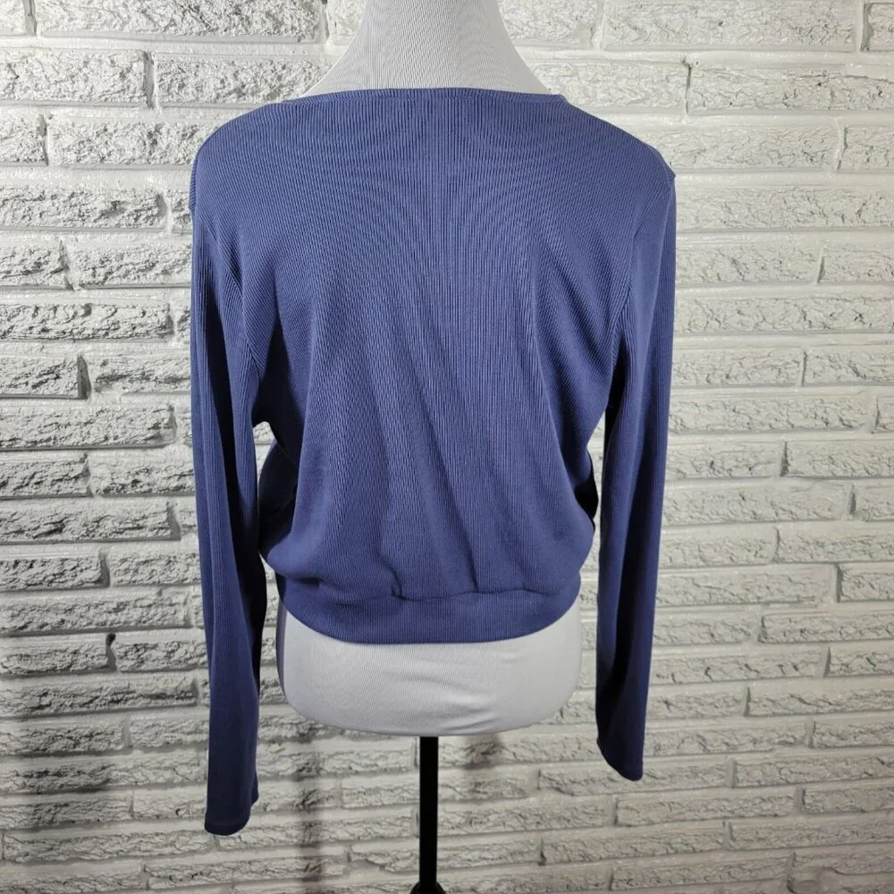 Forever 21 Women 0X Blue Sweater V Neck Cotton Blend Knit Long Sleeve BLU156E